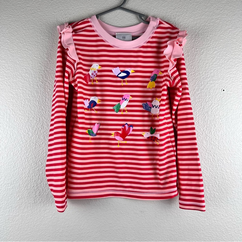 Hanna Andersson red striped bird rashguard